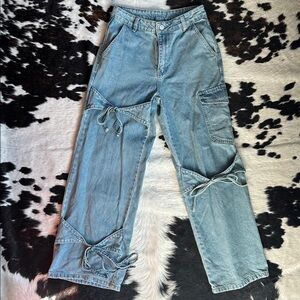 Cider Light Blue Cargo Denim Jeans with Bows XS
